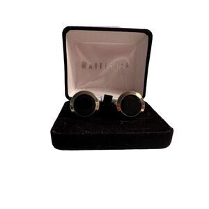 VTG RAFFINATI CUFF LINKS CUFFLINKS BLACK ONYX W/ GOLD PLATED TRIM MEN DRESSY